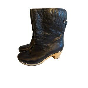 UGG Black Leather Heeled Boots Womens Size 11